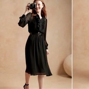 NWT! Banana Republic Black Ruffle Front Dress